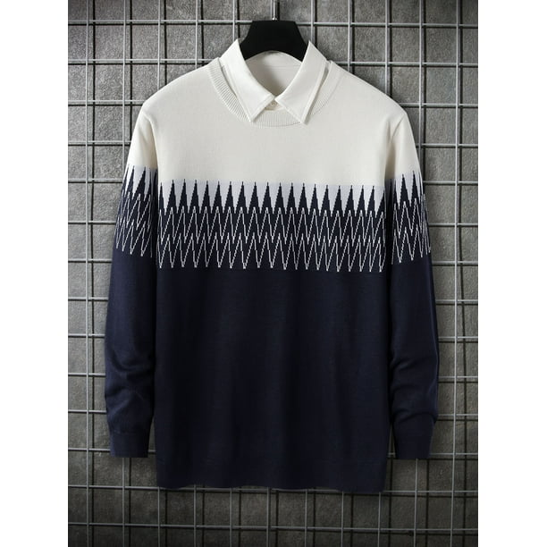 QZH.DUAO Mens Chevron Pattern Crewneck Sweater QZH.DUAO Mens Chevron Pattern Crewneck Sweater